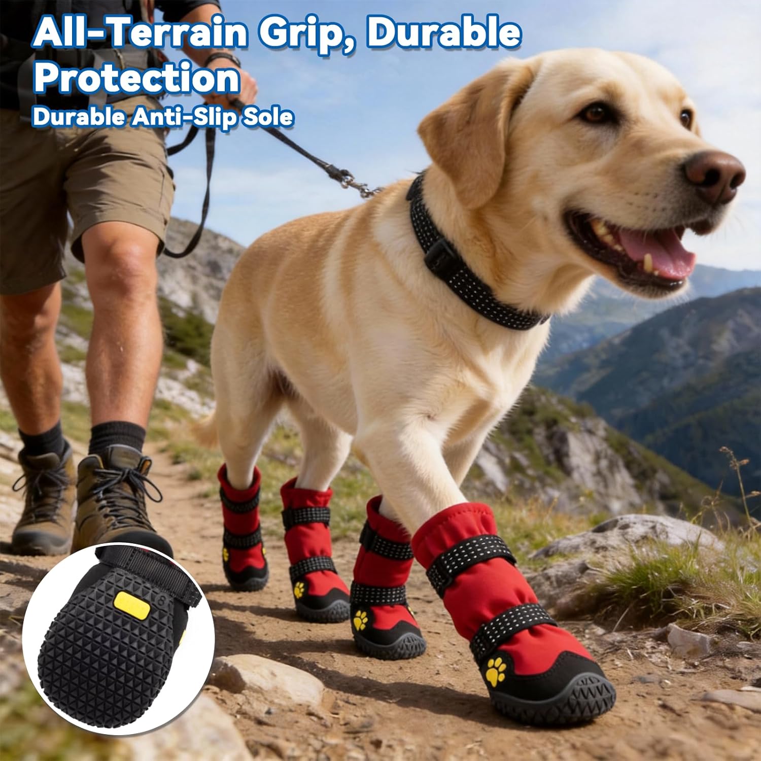 Dog Boots for Winter Snowy Day Water-Resistant Dog Shoes for Small Medium Large Dogs Paw Protectors for Outdoor Hiking Walking (Red, 6# (Width 2.6inch) for 52-68bs)
