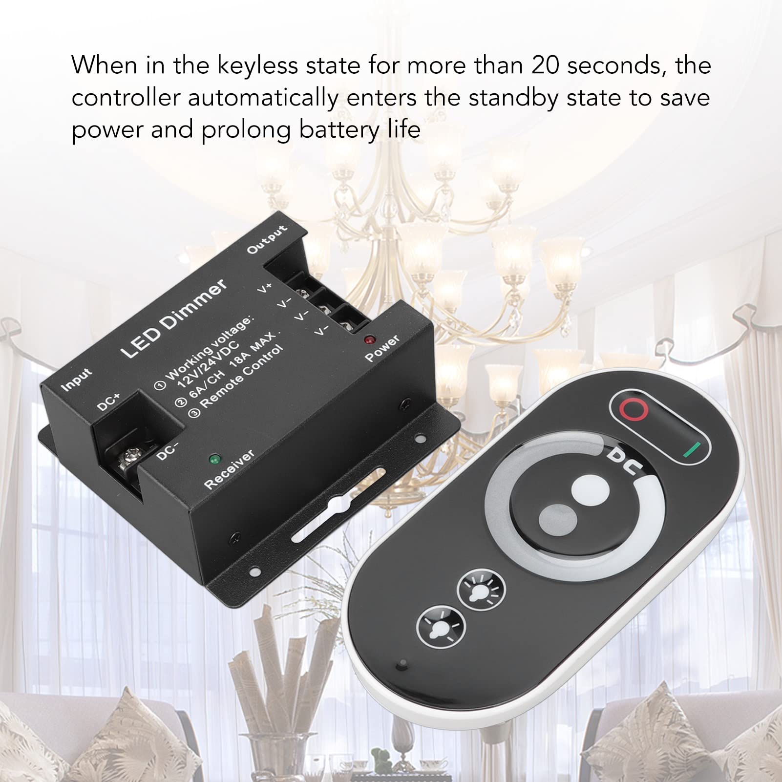Atenuador LED Inalámbrico DC 12V 24V con Control Remoto, Controlador de Luz LED Táctil RF Controlador de Atenuación para Tira de Luz LED