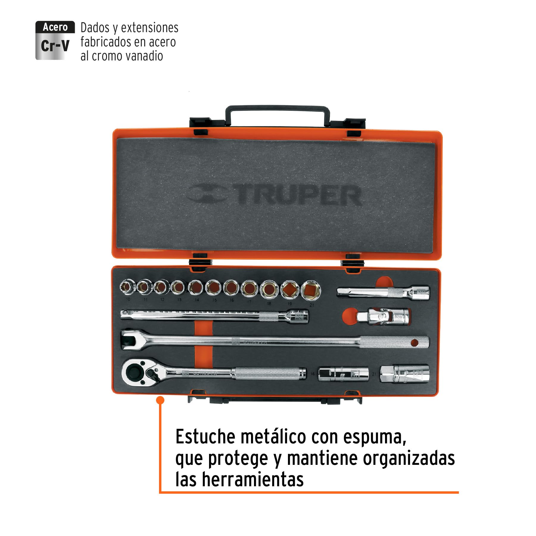 Truper Juego de herramientas llaves vaso y carraca 1/2"