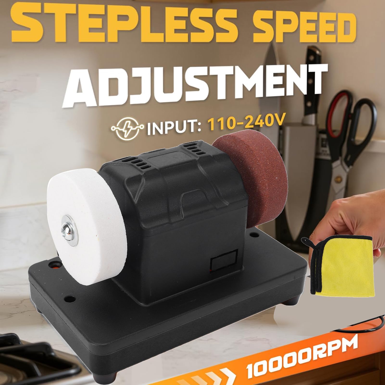 Ausla 3 Inch Mini Amoladora de Banco, Máquina de Esmeril de Banco Compatible con Batería 20V 2000-6000RPM Lijadora Eléctrica de Doble Rueda para Afilar Brocas Eliminación d