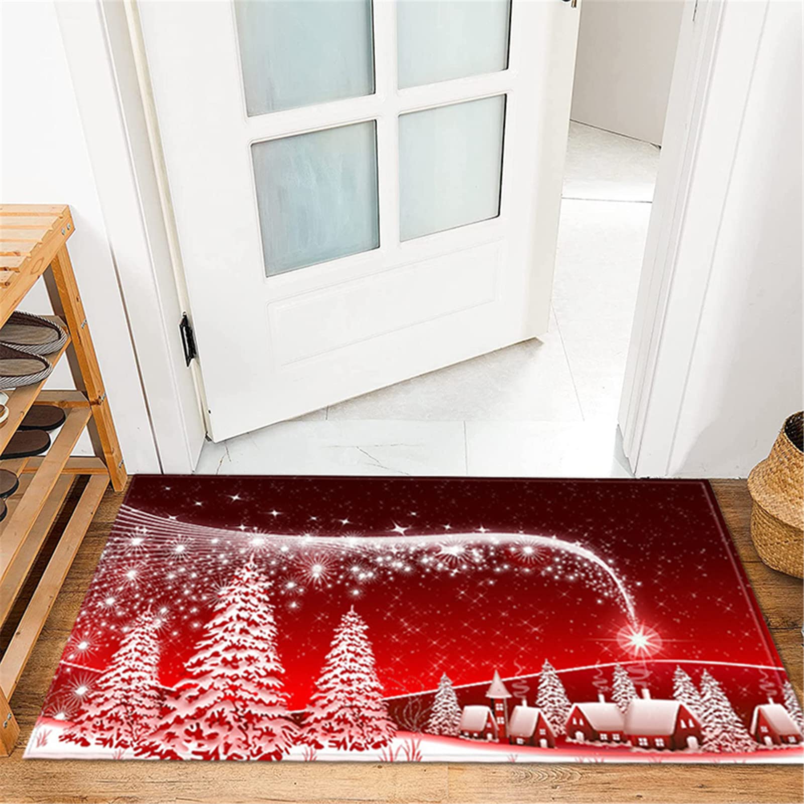 Alfombra Navideña Lavable Antideslizante Felpudo Navidad Alfombra Entrada, Navidad Cocina Baño Alfombras,Alfombras De Poliéster Suave para Decoraciones Navideñas,3,60x180cm/23.6"x70.8"