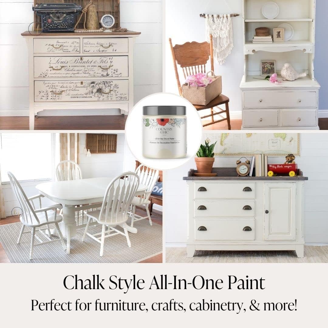 Chalk Style Paint + Clear Coat Bundle - for Furniture, Home Decor, Crafts (Color: Vanilla Frosting - Off-White)