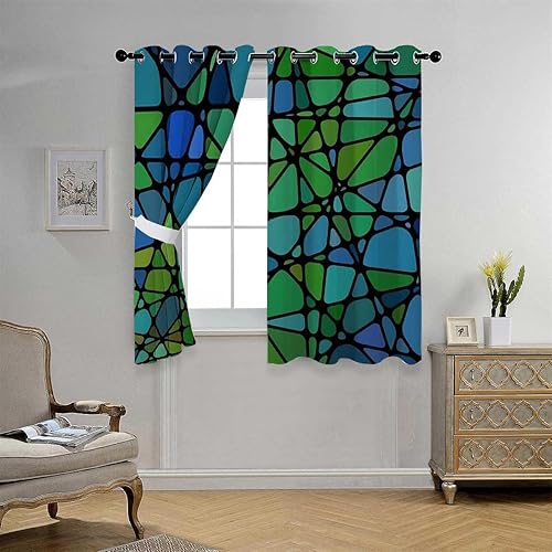 Miniatura 3 de Cortinas para Sala Green Mosaic Decor Retro Mosaic Door Curtain Panels Blackout Grommet Curtains 63Inch Width by 80Inch Length,2 Panels