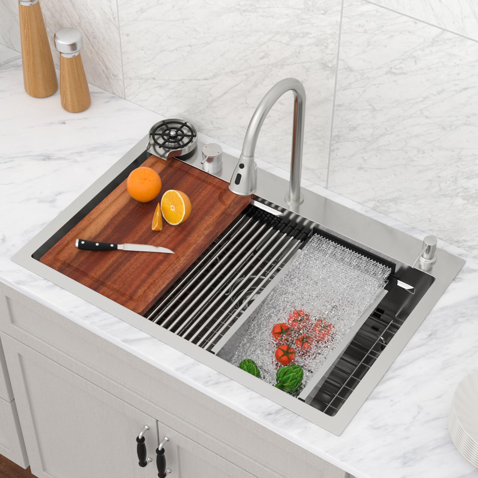 Logmey 33 Inch Drop In Kitchen Sink Waterfall