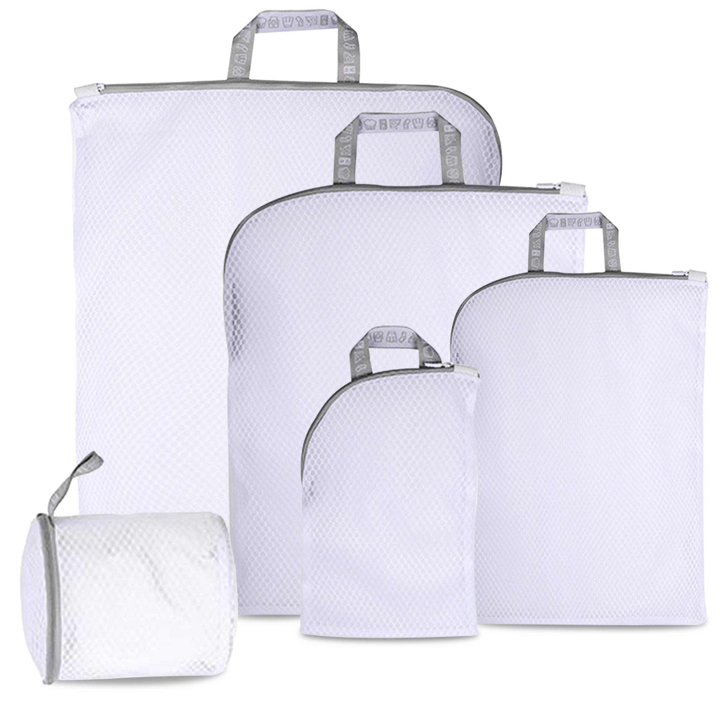 Caliee 5Pcs Mesh Laundry Bags for Washing Machine Handheld Delicates Laundry Bag Various Size Portable Mesh Wash Bags for Underwear, Shirts, Socks ?XL, L, M, S, Cylinder?