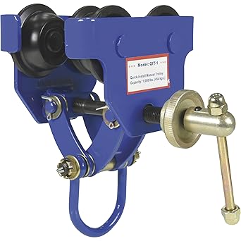 Vestil QIT-1 Steel Quick Install Manual Trolley with Powder Coat Finish, 1,000-lb. Capacity, 3-5