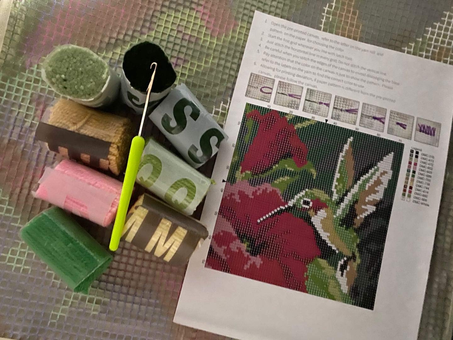 Colorful Hummingbird Latch Hook Craft Kit, 16'' X 16'' Tapestry Kits Latch Hook Rug Kits Carpet Embroidery Needlework DIY Rugs Hook Rug