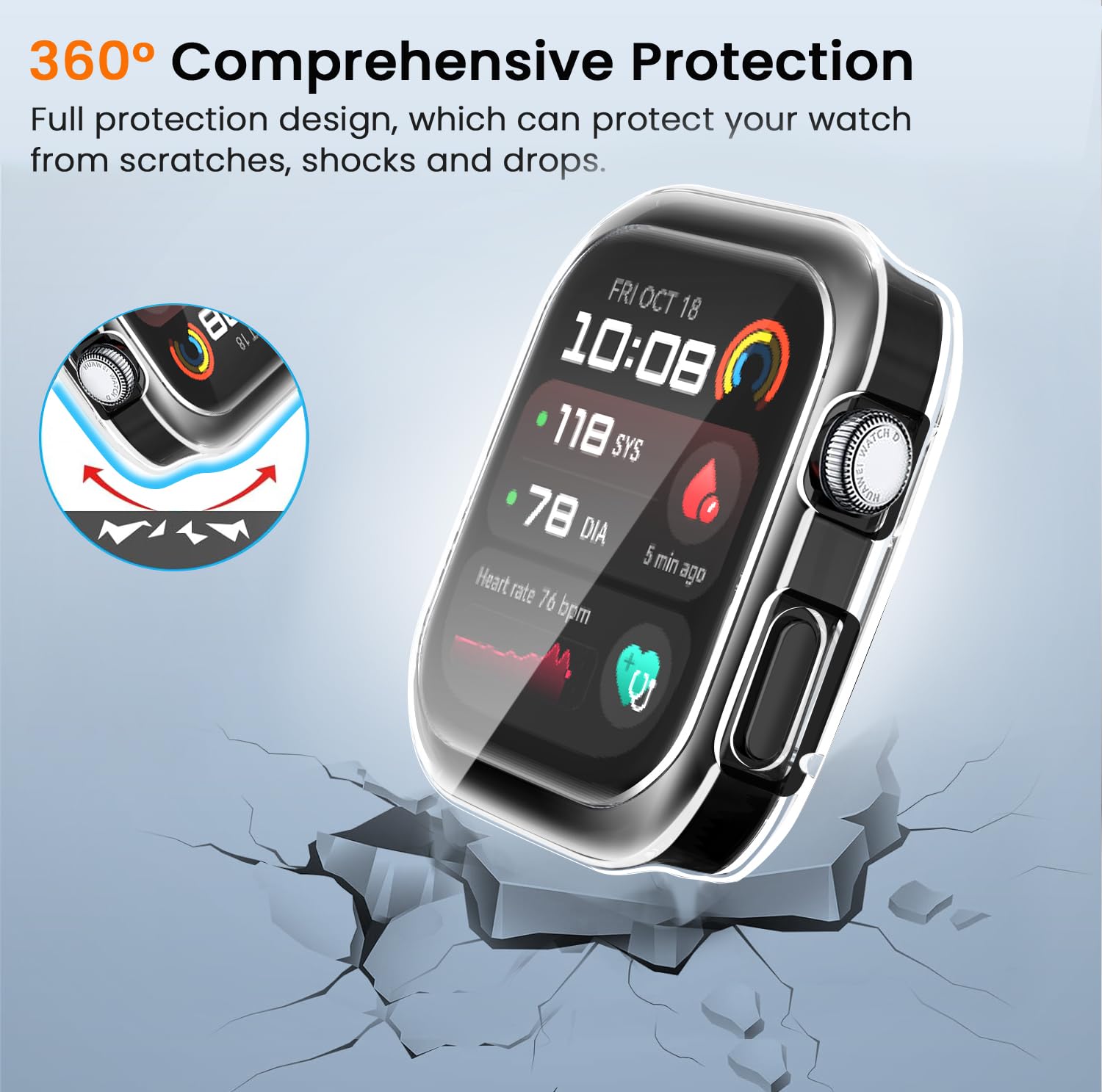 ivoler 3 sztuki etui z osłoną ekranu do Huawei Watch D2 (2024), pełne etui ochronne z miękkiego TPU cienkie, odporne na wstrząsy etui odporne na zarysowania (2 przezroczyste 1 czarne)