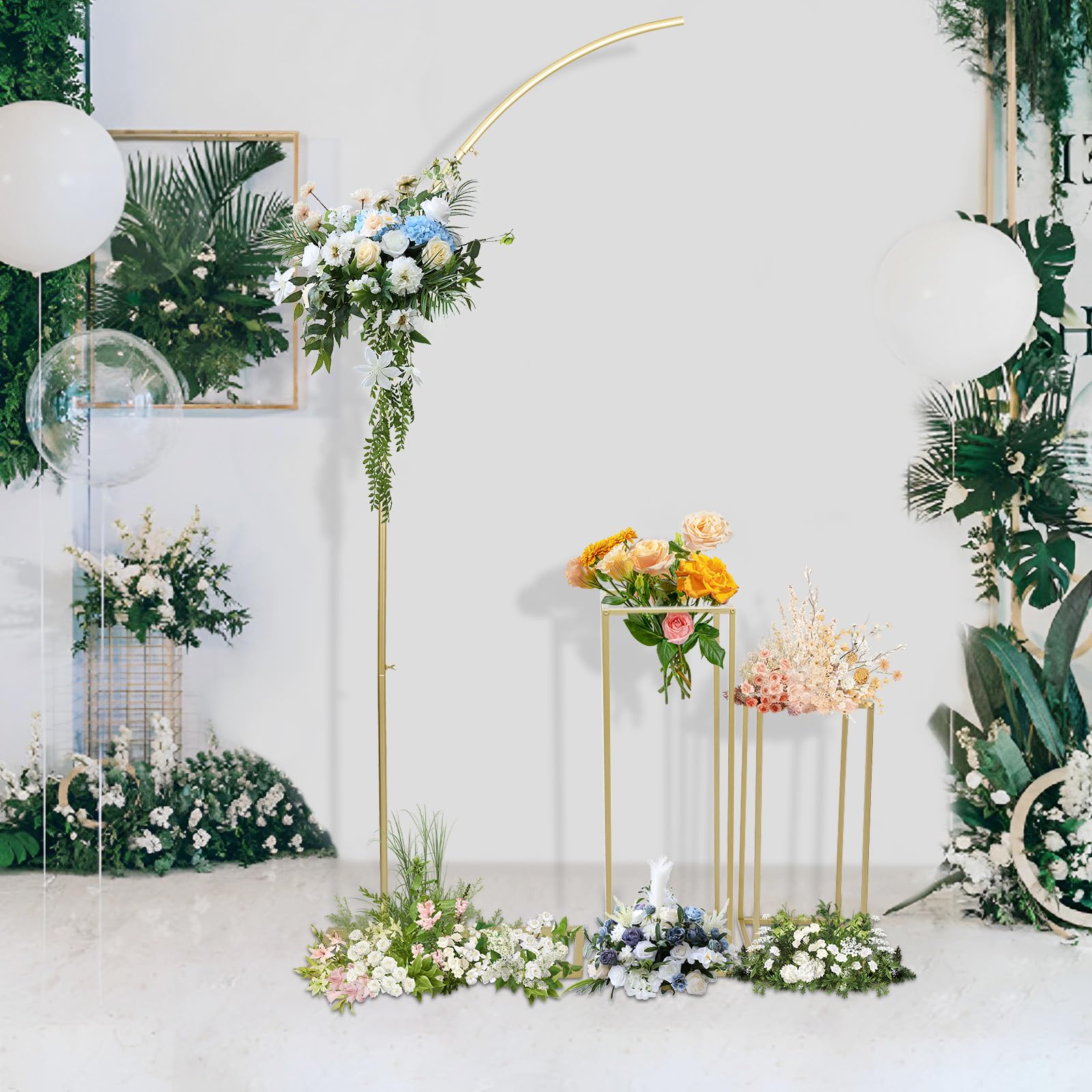 Set Di 2 Archi In Metallo Oro Con Parte Superiore Curva - Sfondo Per Matrimoni, Feste, Baby Shower E Lauree - 2