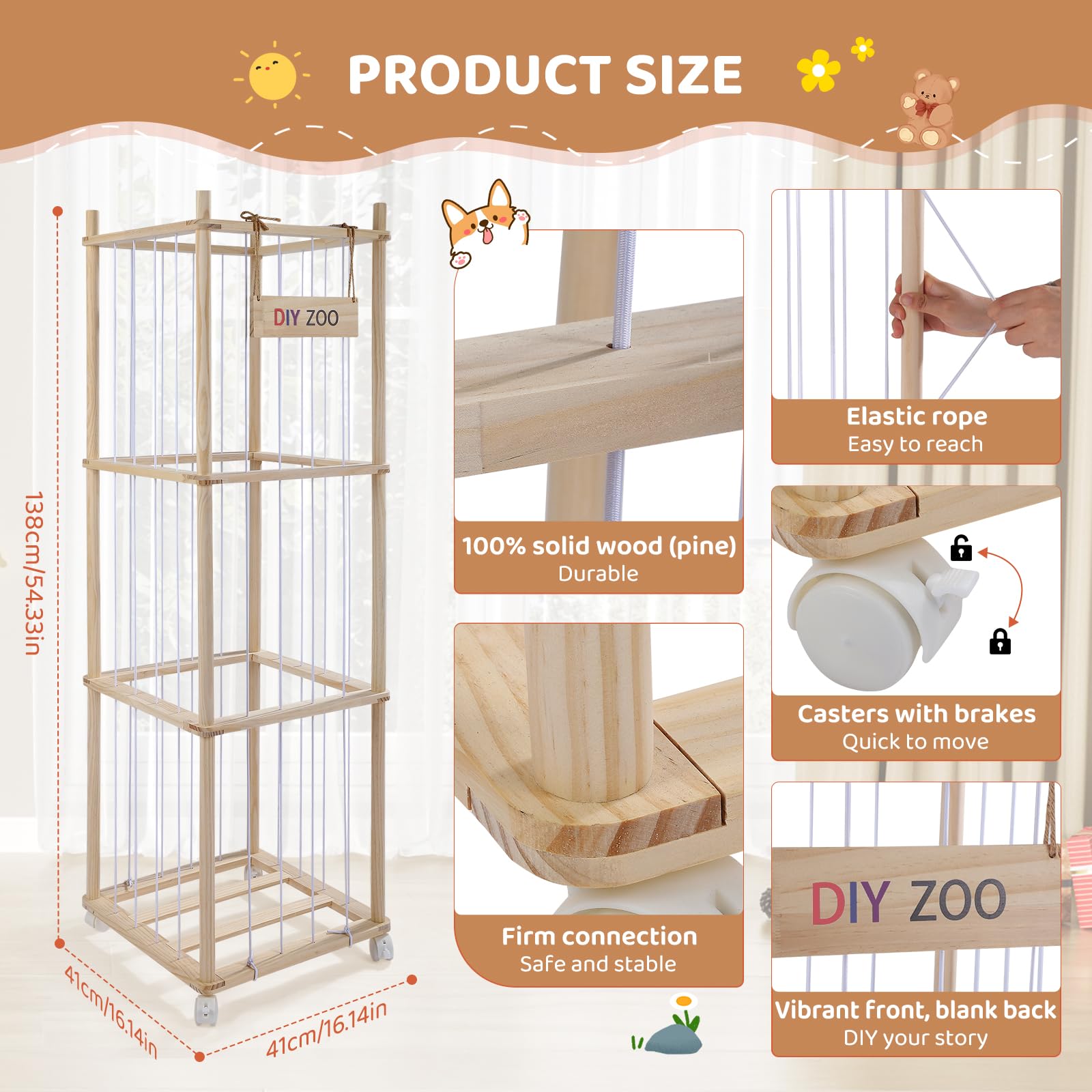 Sunowl Organizador Peluches,Organizador Juguetes Infantil de Peluches,Guarda Peluches con Reudas a 360°y Frenos, Portaositos de Peluche para Habitaciones Infantiles, Salas de Juegos