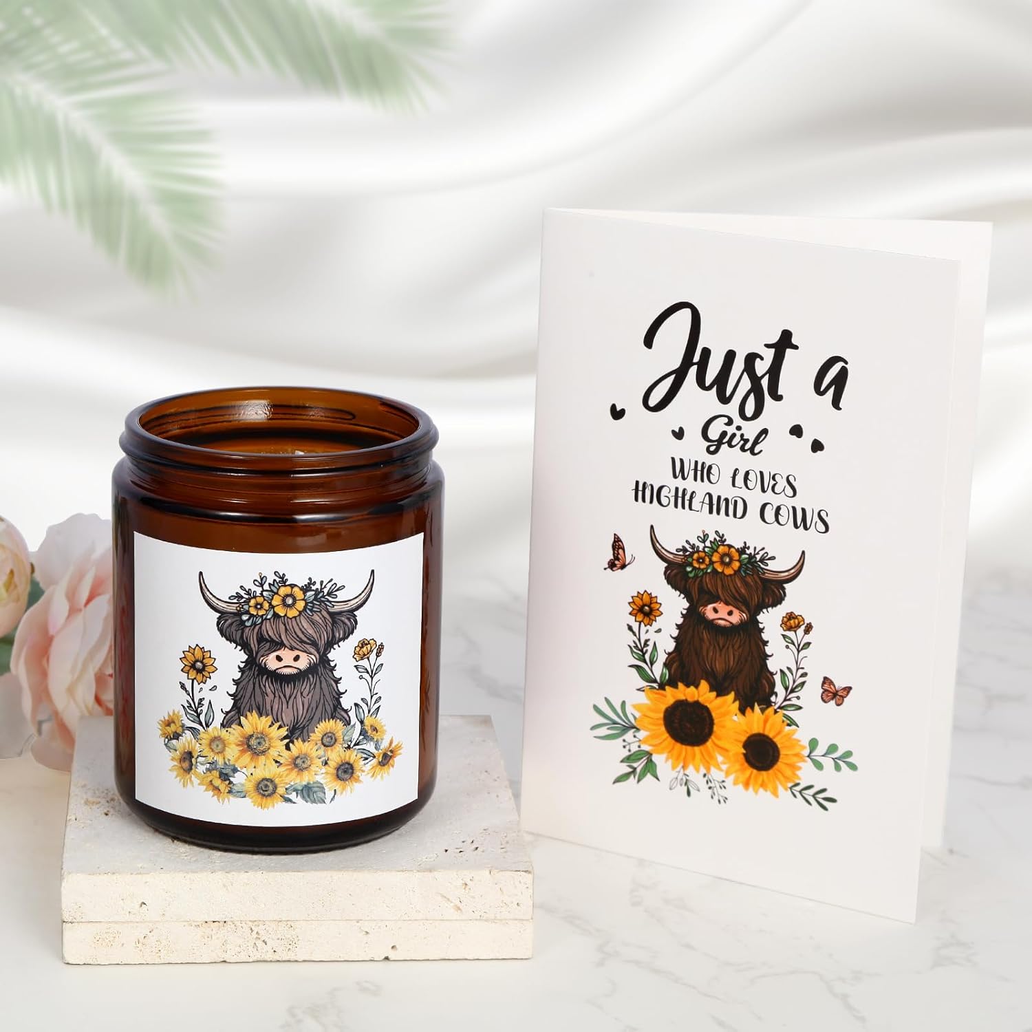 Highland Cow Gifts for Women Highland Cow Stuff Cow Themed Gifts for Cow Lovers Include Canvas Tote Bag Glass Cup Hair Claw Clips Keychain Socks Candle Card for Highland Cow Lover Birthday Christmas - Image 4