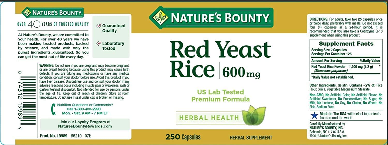 Nature's Bounty Red Yeast Rice Pills & Herbal Health Supplement
