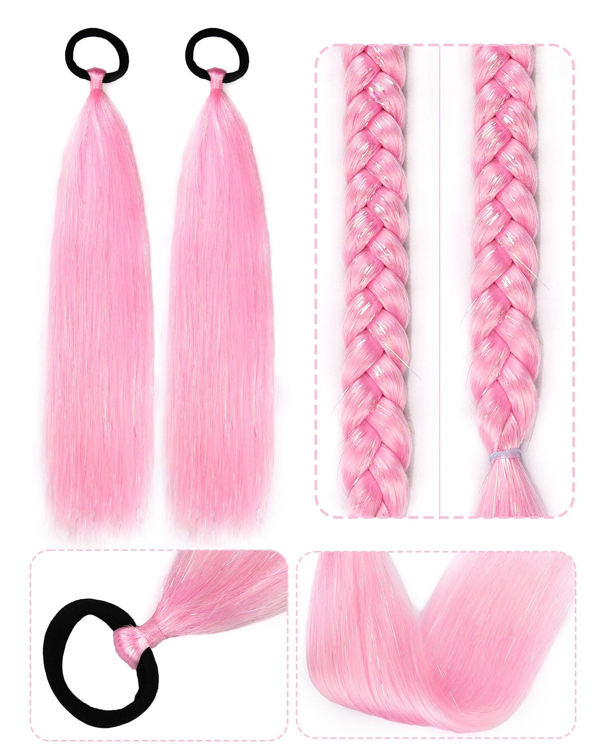 PINK PINK RAVE FESTIVAL HAIR PONYTAIL EXTENSION Neon Pink Rave Braids: Festival Hair Extensions - Etsy main image 2