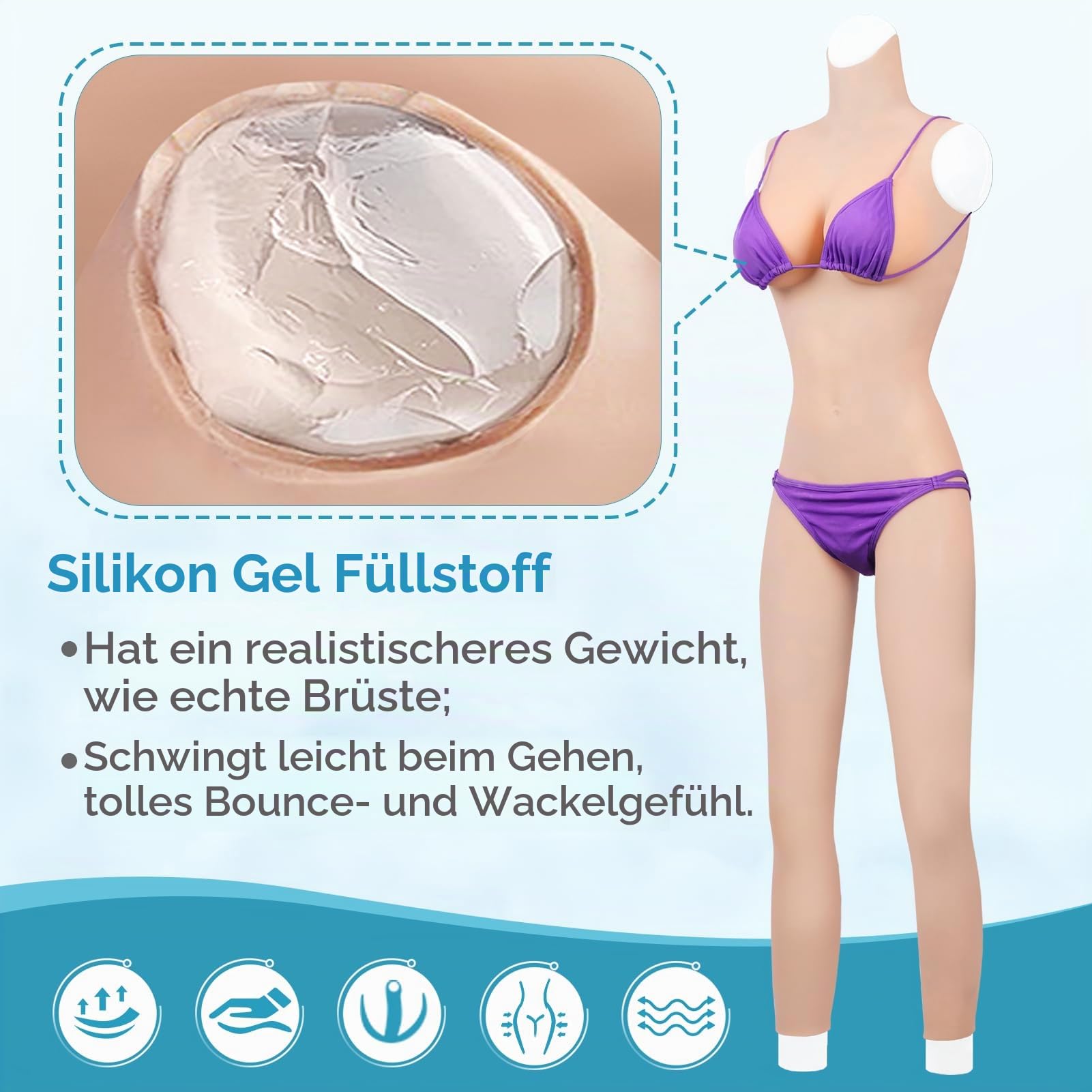 Silikon Crossdresser Ganzkörper Anzug Weibliches Aussehen für Transgender Stuhlgang und Urinieren Gefälschte Vagina Falsche Brust mit Gelfüller Prothesenanzug (Helle Haut - D Cup)