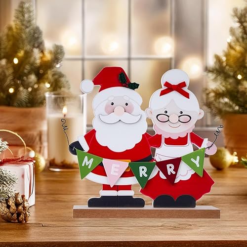 Miniatura 5 de Decoraciones de Navidad para el hogar Papá Noel y Doña Navidad Decoración de madera para interiores Letrero de Feliz Navidad rústico de granja para