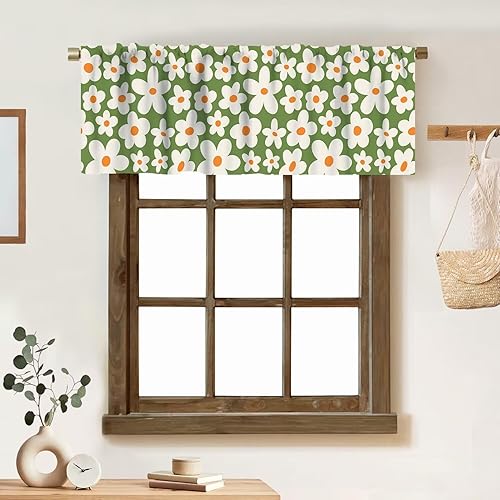 Miniatura 43 de Cortina de cenefa floral de los años 70, diseño retro con estampado de flores amarillas y verde lima, estilo de los años 70 y 60, cenefa con 70