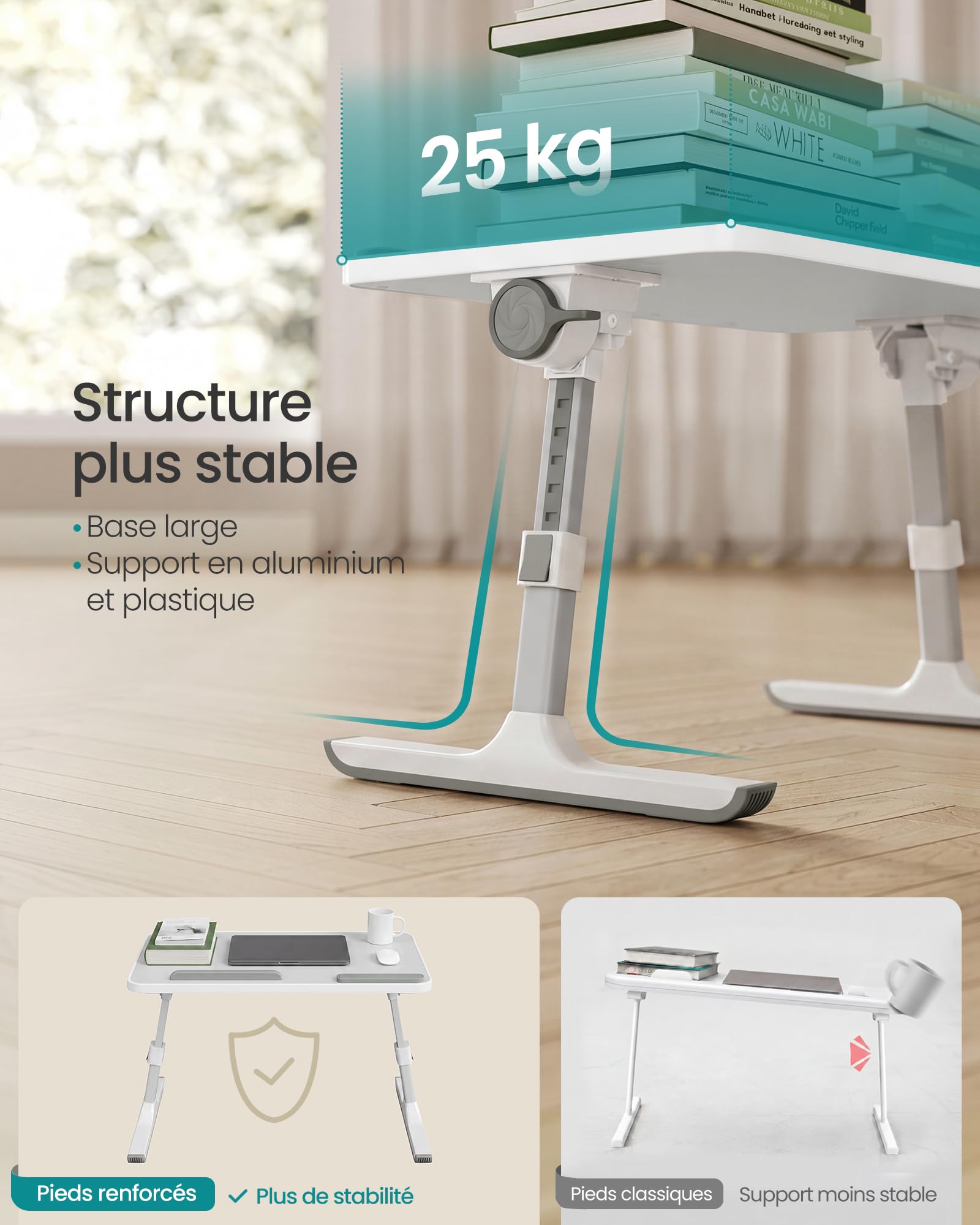 SONGMICS Support Ordinateur Portable, Table de Lit