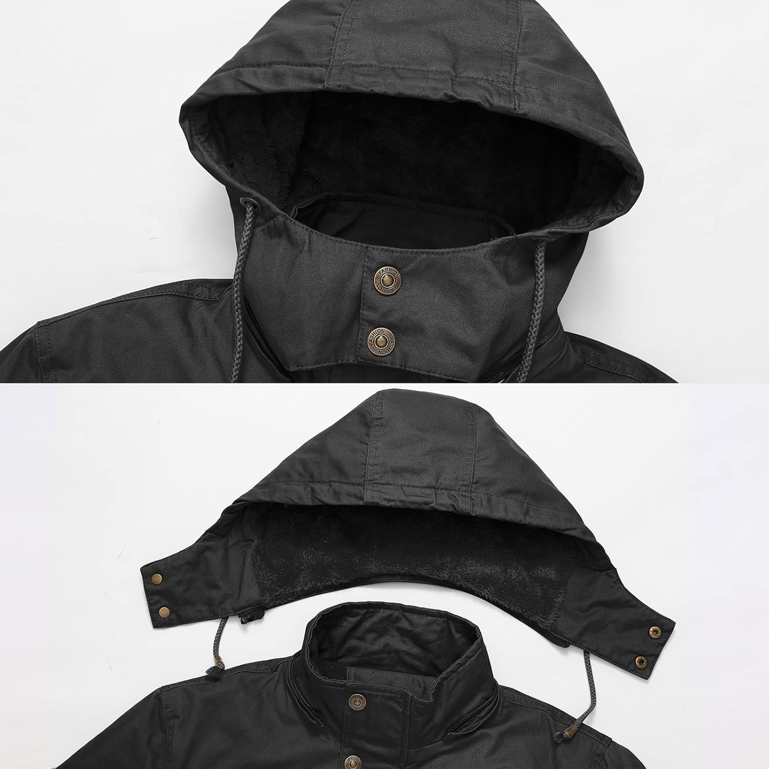 Men's Winter Jacket Windproof Sherpa Lined Fleece Windbreaker Coat Warm Military Parka with Removable Hood
