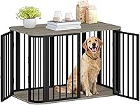 Hzuaneri 39.4" Large Dog Crate Furniture - Modern Greige Black End Table Kennel, Anti-Chew Anti-Escape for Medium/Large Dogs DFC88705B