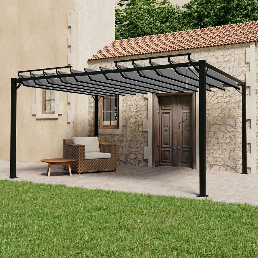 Pergola avec toit à lamelles - 3 x 4 m - Tissu anthracite et aluminium - Tente de jardin imperméable - Auvent solaire pour terrasse et balcon - Structure stable en aluminium