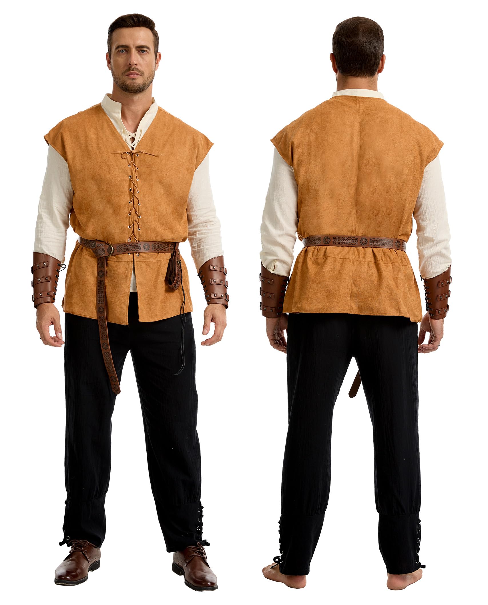 Herren Mittelalter Viking Kostüm,6 Stück Renaissance Kostüm Set, Mittelalterliche Kleidung für Halloween, Karneval, Cosplay