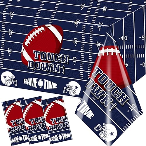 Miniatura 1 de GREHUMOR 3 piezas de decoración de fiesta de fútbol, mantel de plástico de touchdown para fiesta de cumpleaños, Super Bowl, portón trasero, fiesta