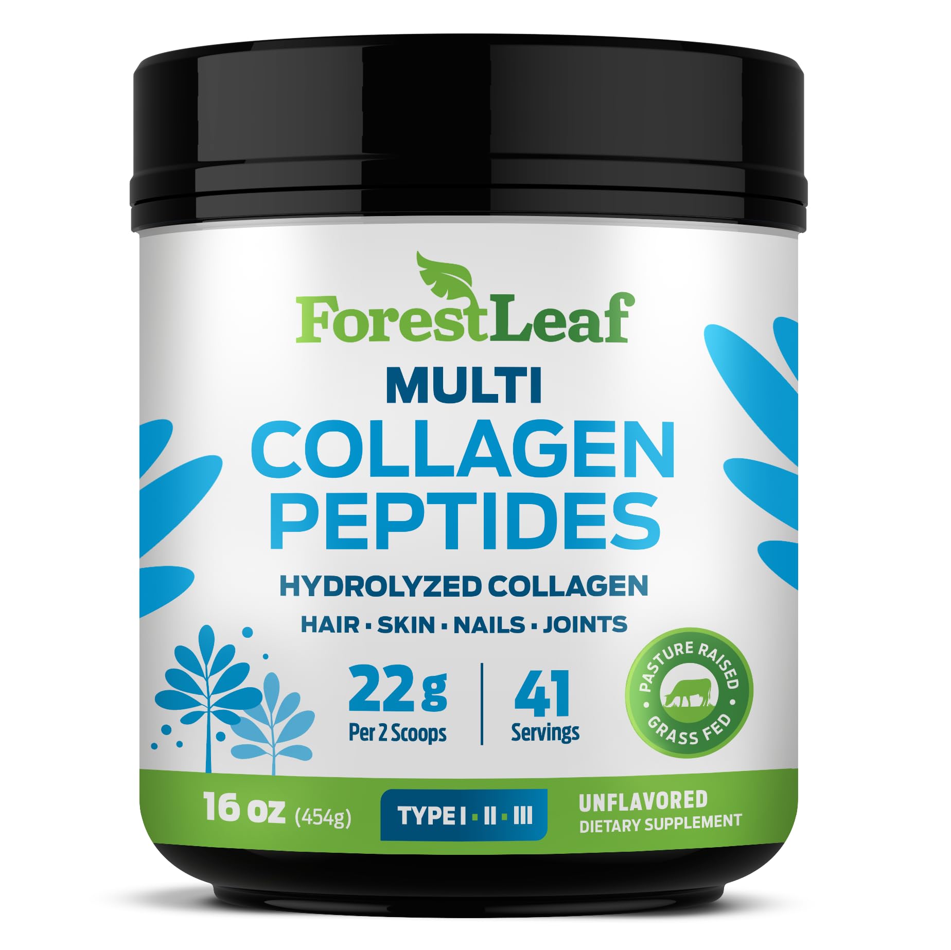 Collagen Peptides Powder Unflavored - Hydrolyzed Grass Fed Keto Collagen Protein Powder Type 1, 2 & 3 - Vital Hair, Skin, Nails, Joints, Recovery, 11g Per Serving