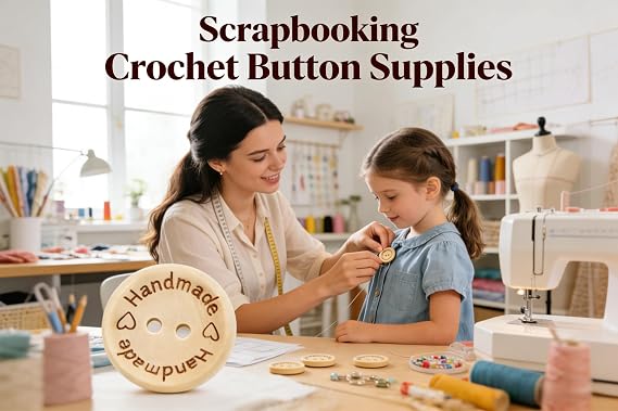 Wooden Buttons, 50-Pack 25mm Craft Sewing Buttons for DIY Projects | Natural wood, 25mm, laser-engraved, smooth, durable, for sewing, knitting, scrapbooking, clothing, crafts, decorations