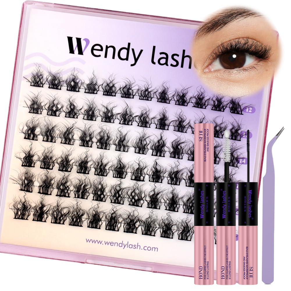 Kit Pestañas Pelo a Pelo Kit Extensión Pestañas Mixed 12-16mm Pestaña Rizada de Lana DIY Cluster Lash Extension Kit con Pegamento y Sellado de Pestañas y Pinzas(lash kit-DM06)
