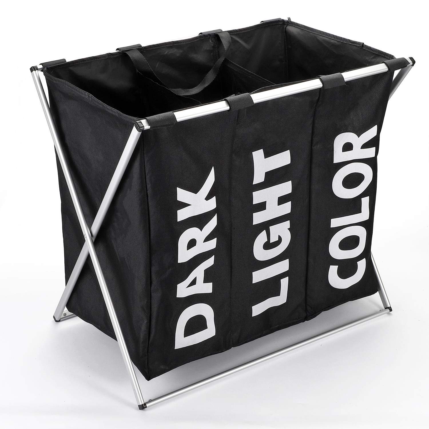 Vinsani 145L Collapsible Laundry Basket - Waterproof Laundry Sorter Bag with 3 Compartments & Metal Stand, Durable Fabric, Moisture Resistant, Stands Up Well for Easy Storage | Black