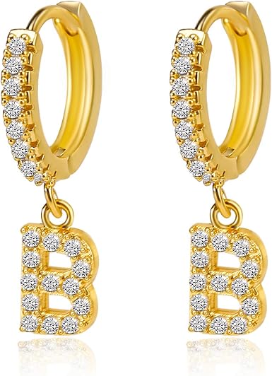 Initial Huggie Earrings Gold Hoop 