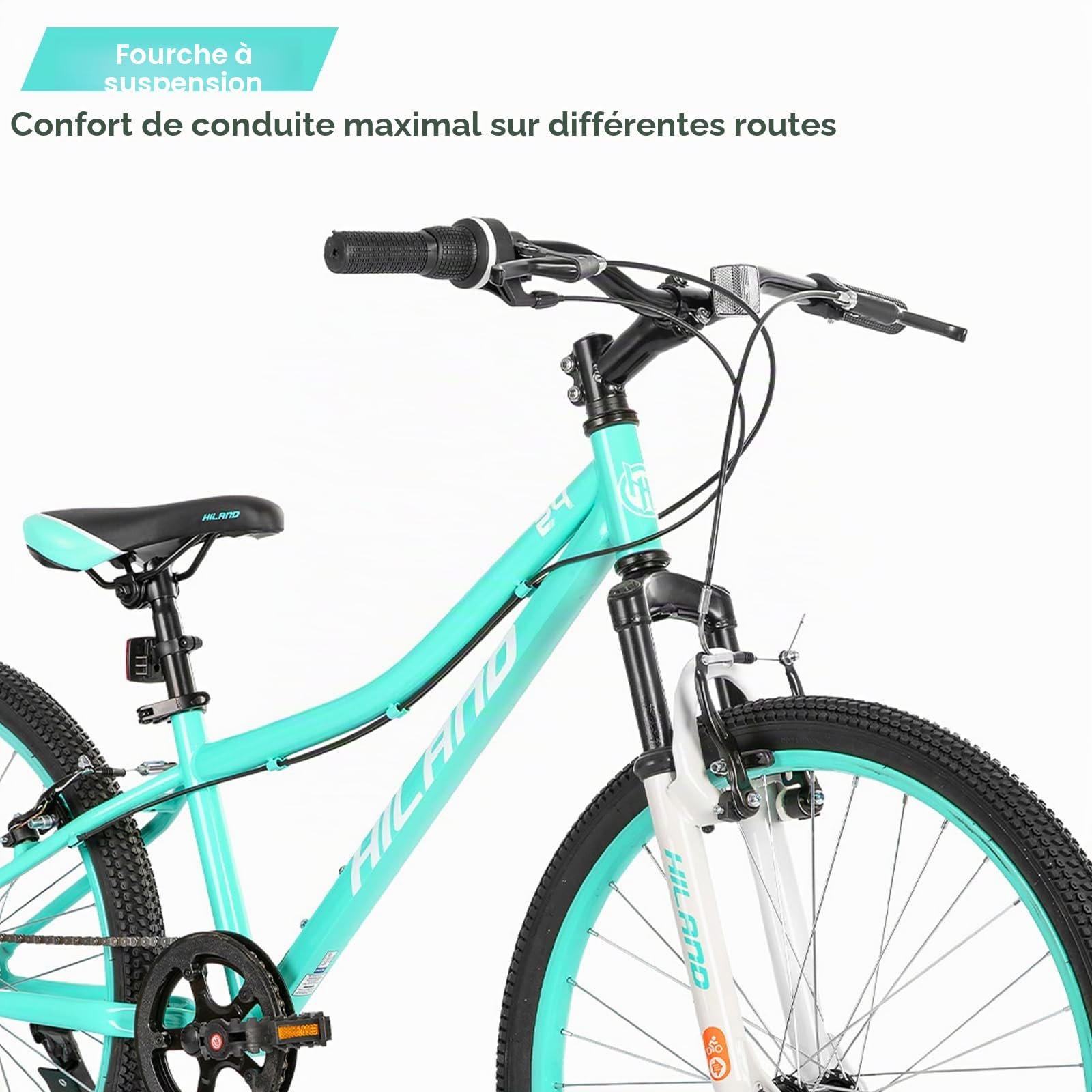 Hiland Climber Vélo pour Enfant 24 Pouces, 7 Vitesses, Frein en V, vélo de Montagne pour Enfants et Jeunes avec Fourche de Suspension，Rose/Vert/Bleu/Noir