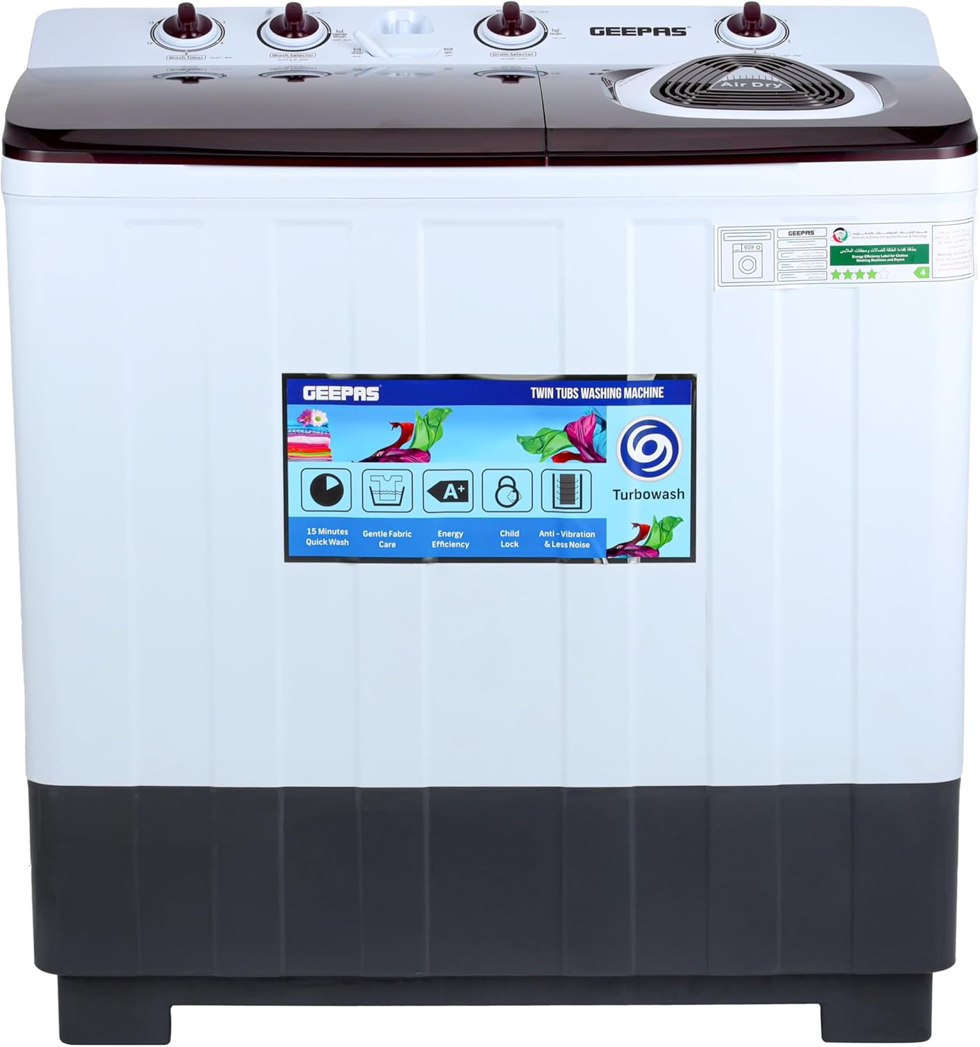 Geepas 13.0 kg Twin Tub Semi-Automatic Washing Machine- GSWM18049/ Equipped with Strong Pulsator and Air Dry Spinning Function/Efficient Performance and Classic Design/Perfect for Home, Apartments 2026