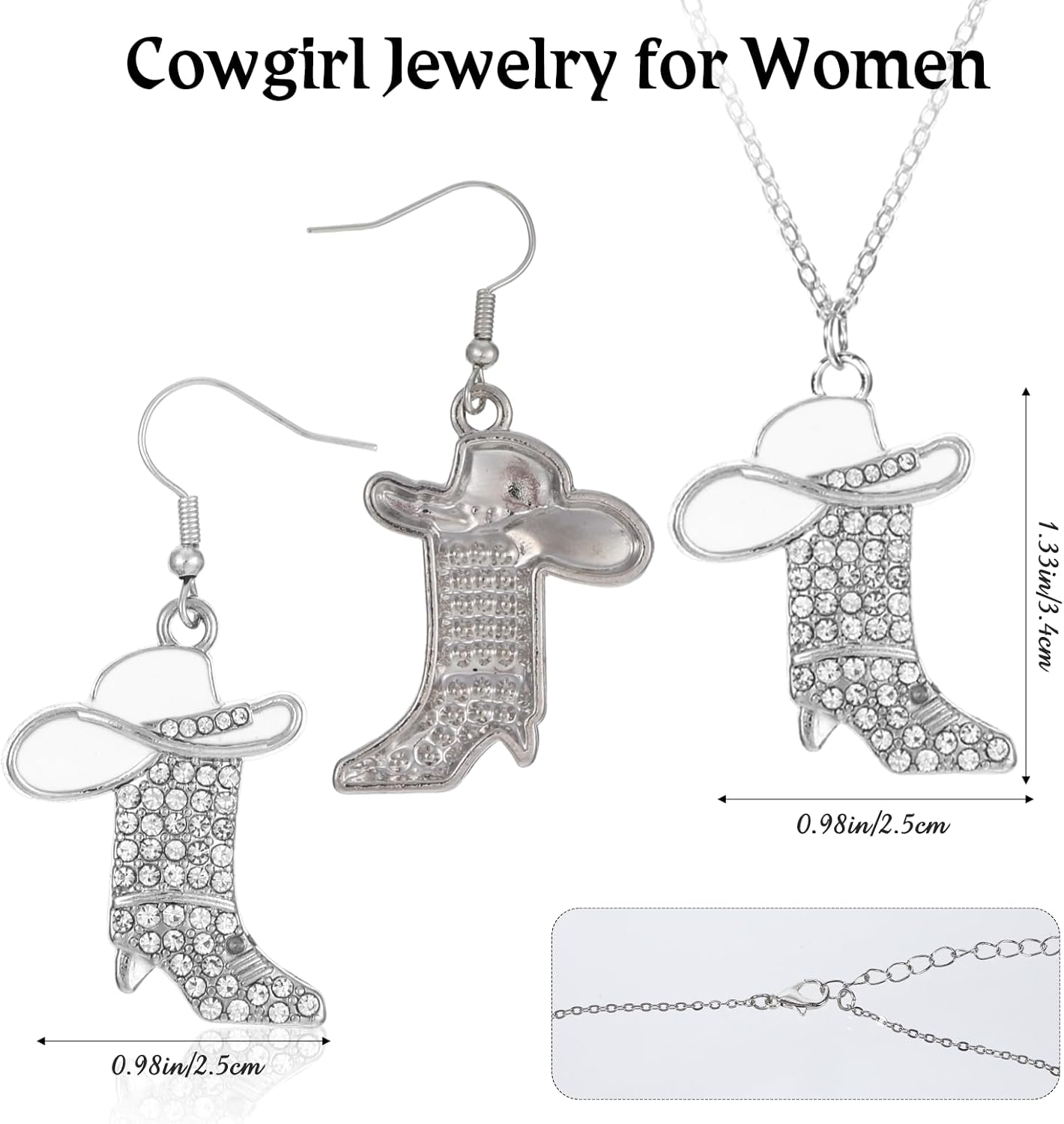 Cowgirl Jewelry for Women, Cowgirl Accessories for Women, Sparkly Rhinestone Cowboy Boot Earrings and Cowboy Necklace, Enamel Boot Jewelry Set Western Earrings and Western Necklace - Image 2
