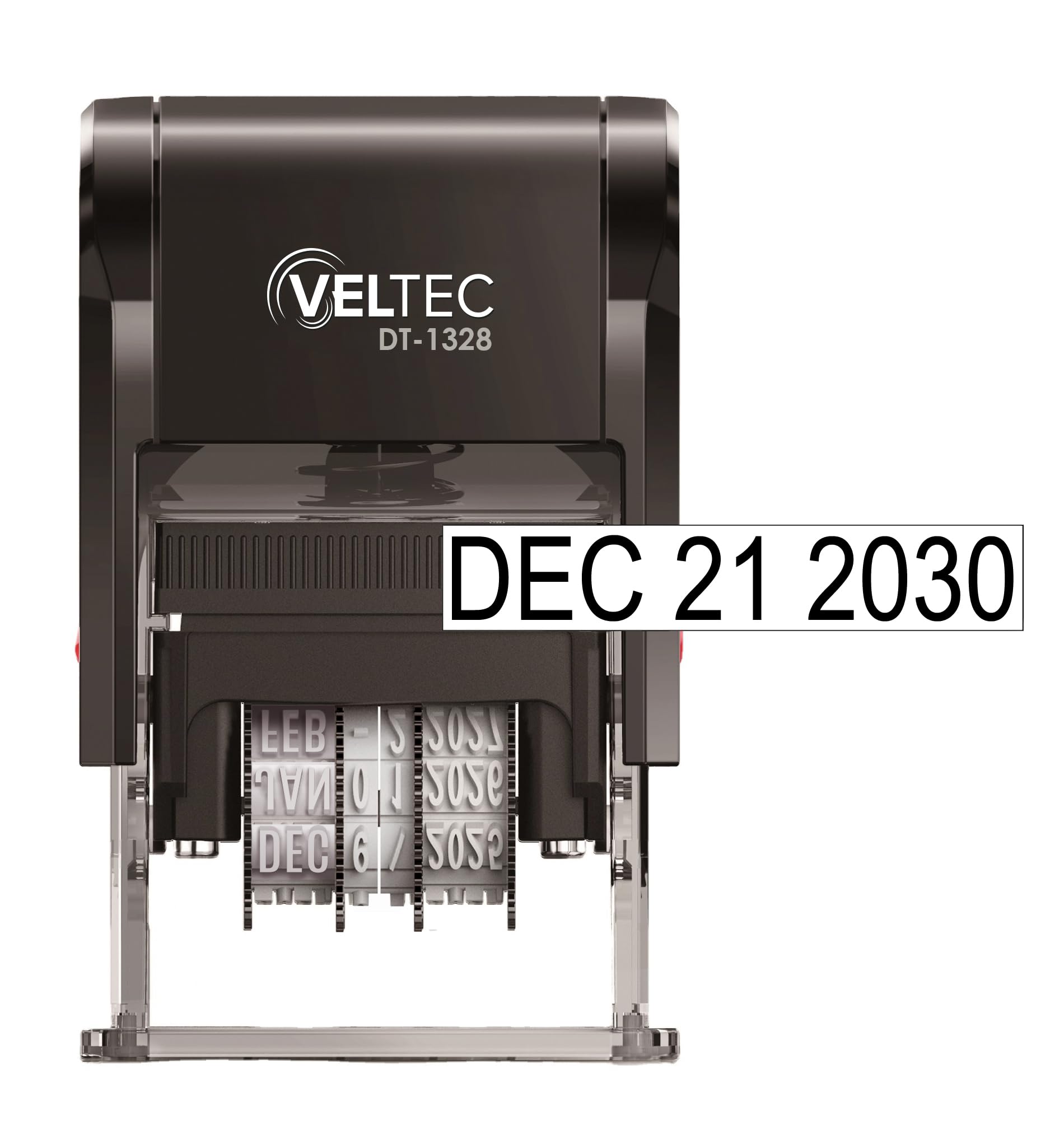 Self Inking Date Stamp with Month, Day, Year - Easy to Use & Adjust, Rubber Head, Sturdy ABS, Uniform Print, 10 Years of Dates, Refillable (Black)