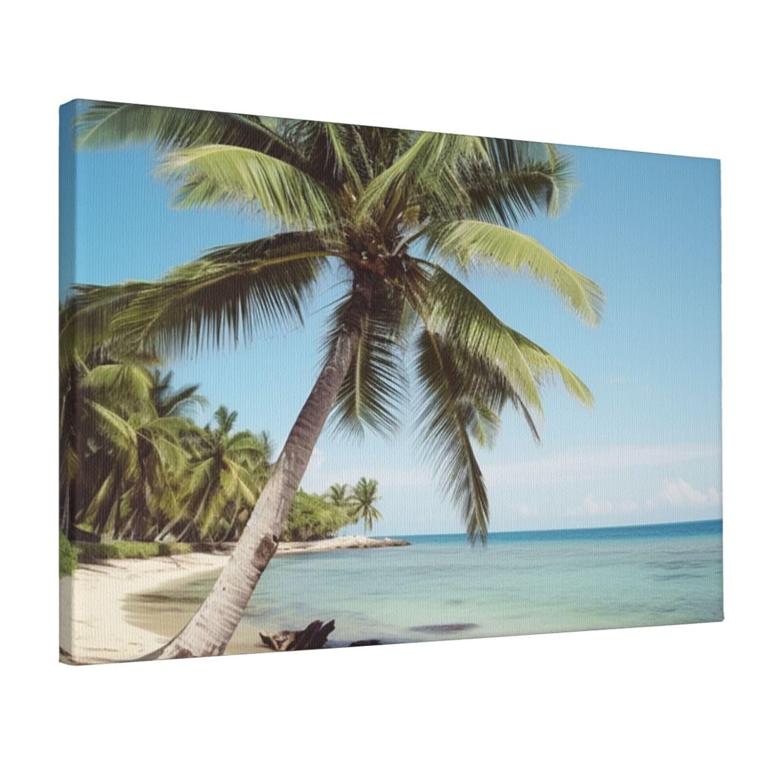 DWVTSLH Beach Palm Tree Poster Paintings Canvas Wall Art Bedroom Prints Home Decor Hanging Picture Modern Home Artworks Aesthetic for Living Room Office Wall Decor 12x18in Unframed