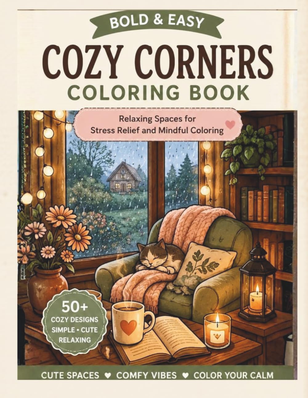 Cozy Corner Coloring Book: Bold & Easy Relaxing Spaces for Stress Relief and Mindful Coloring; Cute Cozy Rooms and Cottagecore Escapes; Simple & Cozy Coloring Pages for Adults and Teens