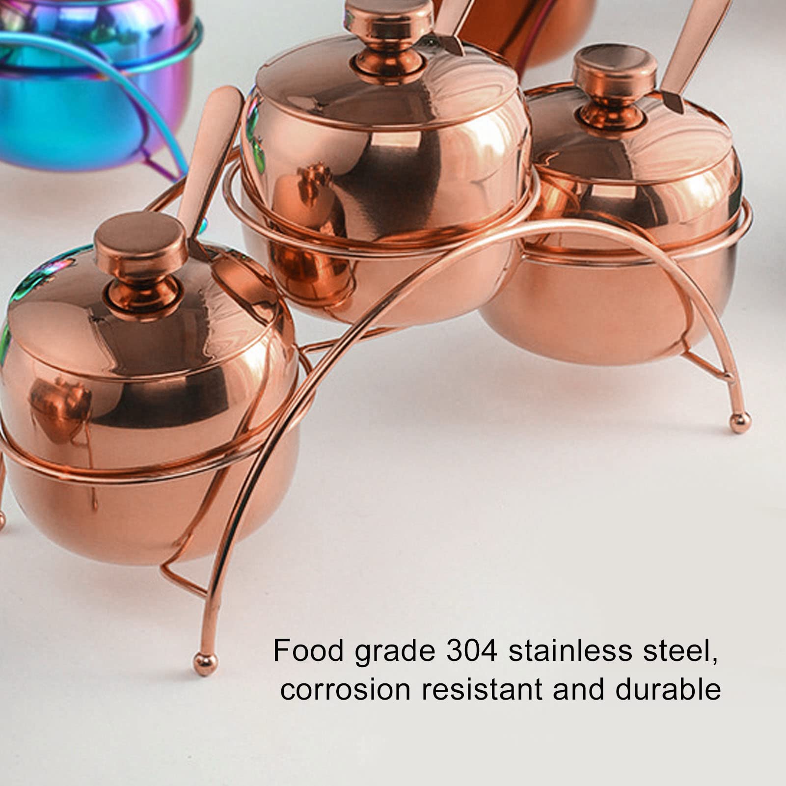 Edelstahl-Gewürzbehälter-Set, Gewürz-Salz-Zucker-Behälter, Gewürzglas-Löffel-Set, Gewürzglas mit Deckel, Löffelhalter für die Küche (Rose Gold)