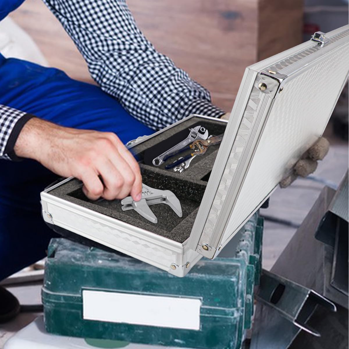 Aluminum Case with Lock Portable Metal Hard Suitcase Professional Clipper Case Aluminum Briefcase with Ripple Foam,Sliver (13.7x7.5x2.5Inch), Sliver, fashion - Image 7