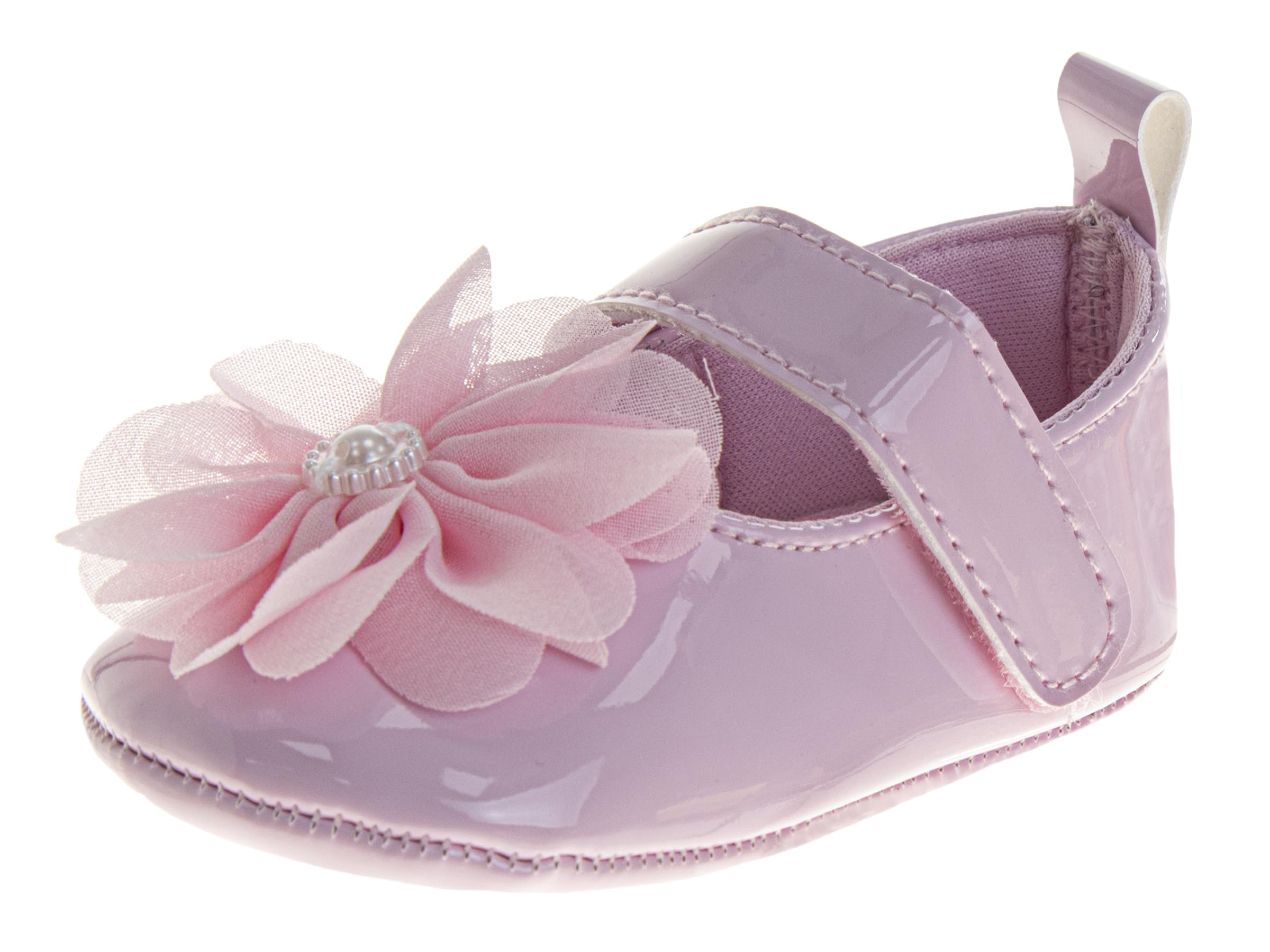Josmo Baby Girl Dress Soft Sole Flats Crib Shoes Bowknot & Floral Design for Newborn & First Walker Sandals, Pink Patent, 2 Infant
