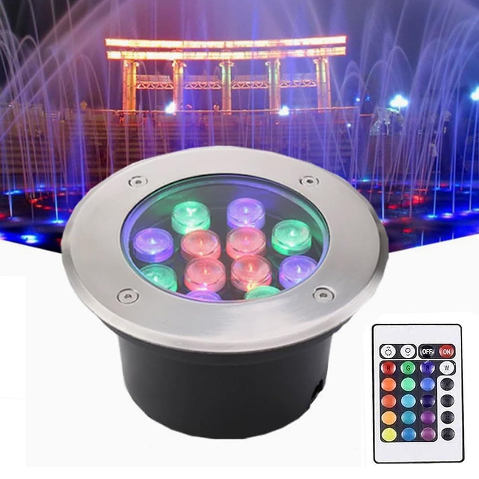 Incasso Faretto Subacquei, Faretto Incasso A Terra, Faretto Subacqueo Impermeabile IP68, Faretto con Cambio di Colore RGB(12V,15w)