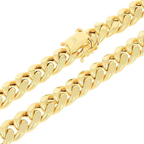 Nuragold 10k Real Yellow Gold Miami Cuban Link 9mm Chain Necklace (16"-30") Italian Jewelry for Men & Women