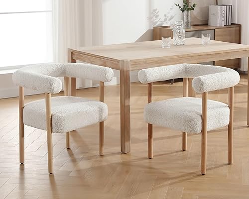 Miniatura 63 de Juego de 2 sillas de comedor de barril modernas de mediados de siglo, sillas tapizadas de cocina y comedor con brazos, sillas decorativas de piel