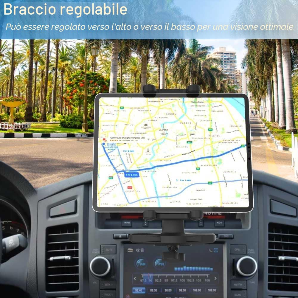 Supporto per tablet da auto con slot per CD per smartphone iPad da 4'-13", universale a 360°, per iPad Pro 12.9 10.5 9.7 Air Mini, Kindle Fire, iPhone