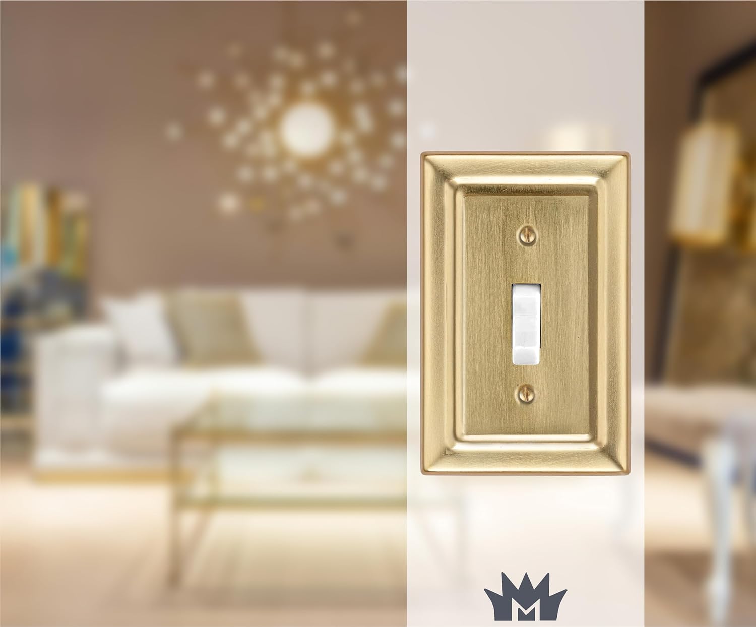 Monarch Abode Single Toggle Light Switch Cover Plate – 1-Gang Brushed Gold Outlet Covers, Architectural Decorative Outlet Cover Wall Plates, Light Switch Plate Covers for Electrical Outlets, Pack of 2