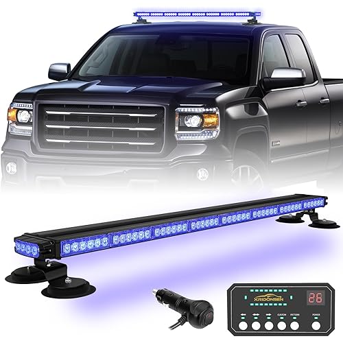XRIDONSEN 37 Inch 104 LED Roof Top Blue Emergency Lights Magnetic Police Firefighter Safety Lights w/Controller for Vehicles POV Fire Trucks