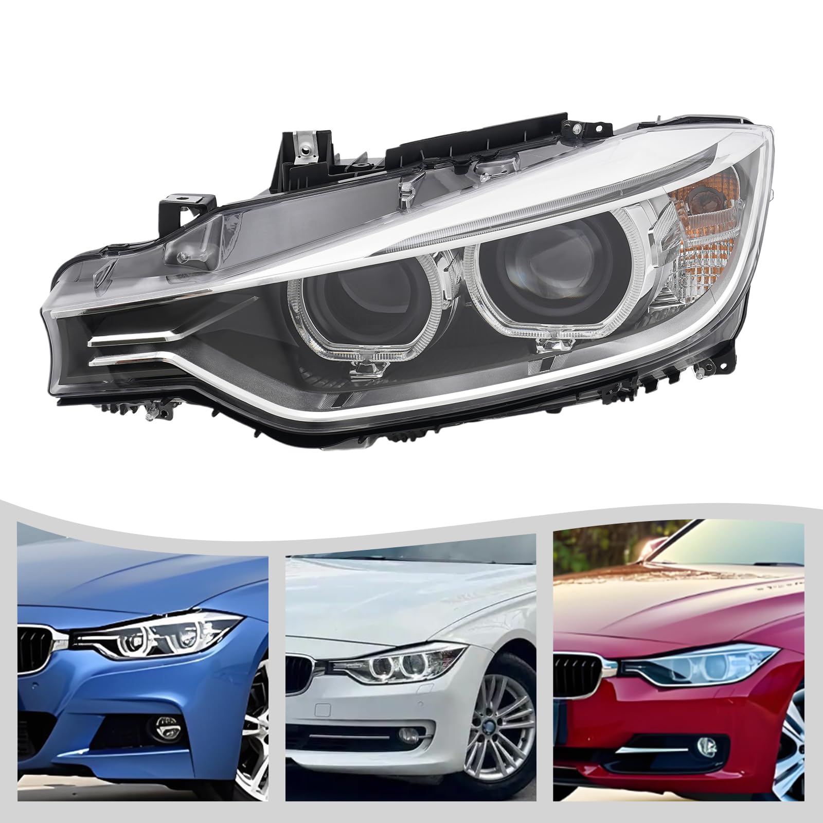 Faro delantero izquierdo HID para BMW Serie 3 F30 F31 (2011-2015), con luz diurna LED, carcasa negra, lente transparente, D1S, OE 63117314532