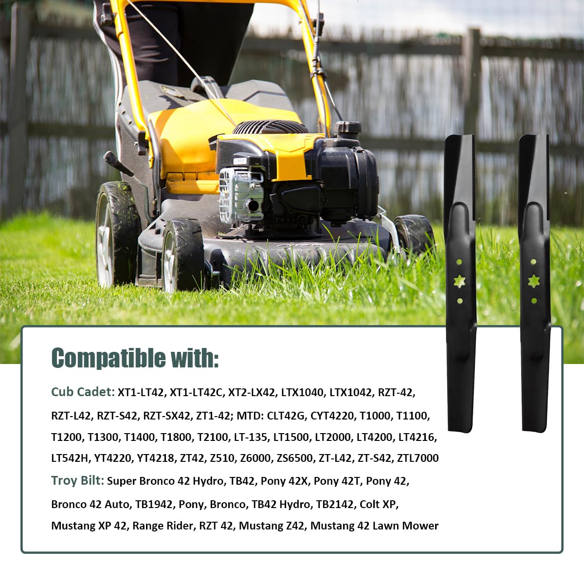 Cuchillas de repuesto de alta elevación de 42 pulgadas para 942-04308 942-04308A 742-04308 742-04312 942-04312 - Compatible con Cub Cadet XT1-LT42 XT2-LX42 Cortacésped Craftsman LT15000 Troy Bilt