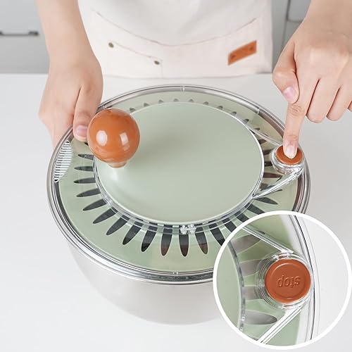 Miniatura 4 de Centrífuga de ensalada de acero inoxidable, spinner de lechuga de 5.3 Qt con base antideslizante, botón de drenaje y parada, spinner para lavar y