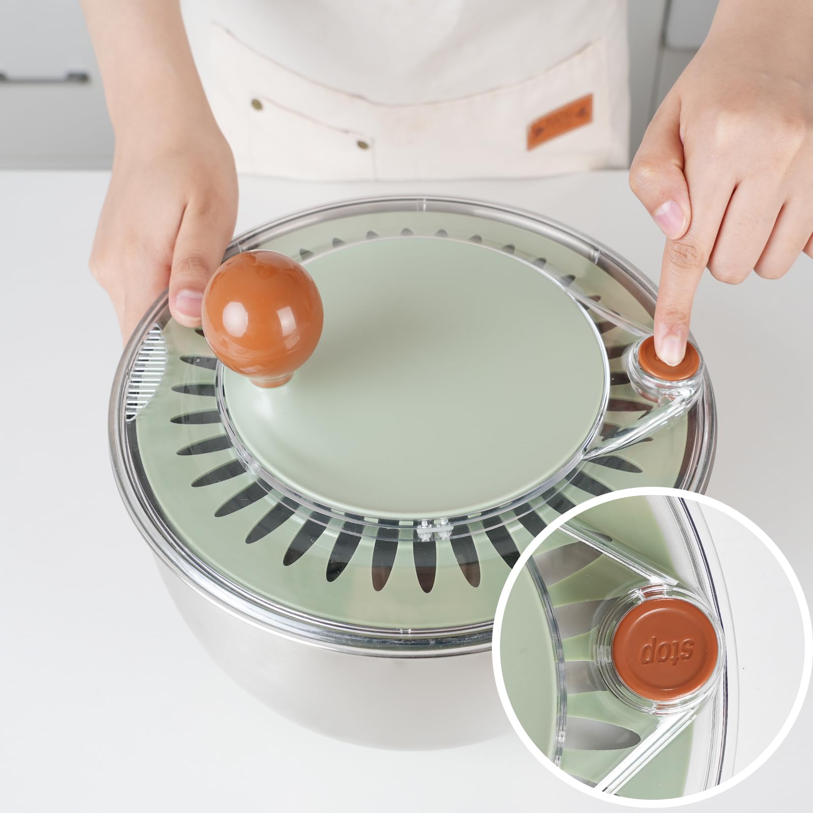 Centrifuga per insalata in acciaio inossidabile, centrifuga per lattuga da 5,3 litri, con base antiscivolo, pulsante di scarico e arresto, rondella e centrifuga per asciugatrice per frutta e verdura